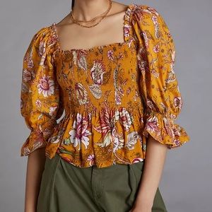 Anthropologie smocked sweetheart blouse